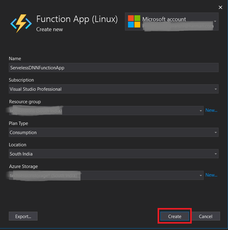 Azure Function details