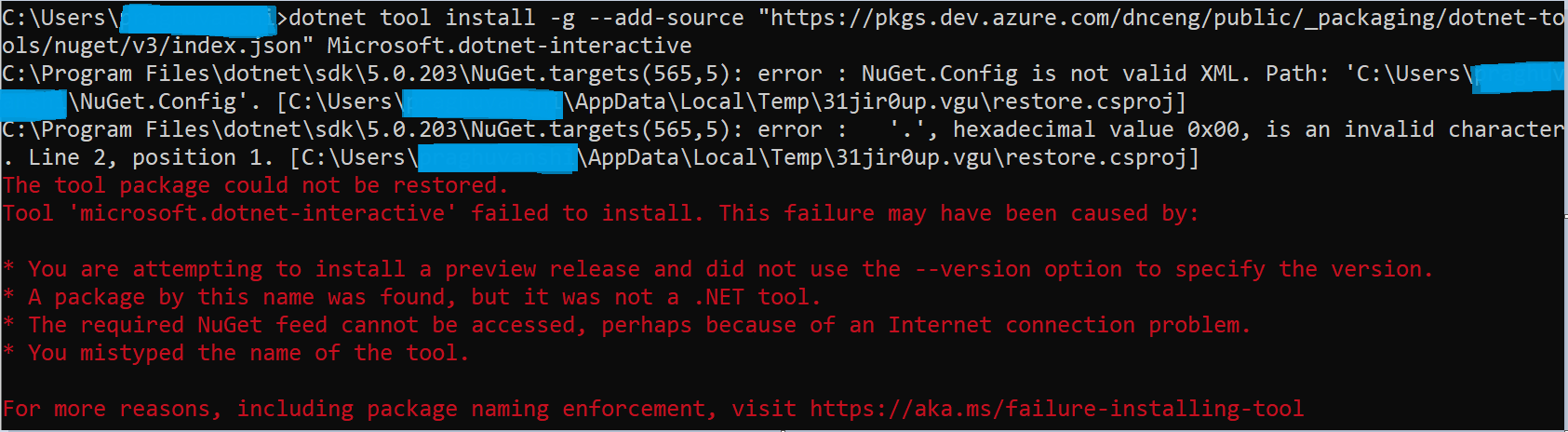 .Net Interactive failed to install